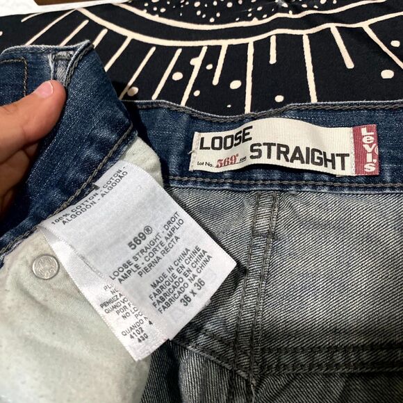 Levi's 569 Straight Jeans Men 36x31 Blue Cotton Denim Loose Baggy Faded Workwear - Picture 6 of 6